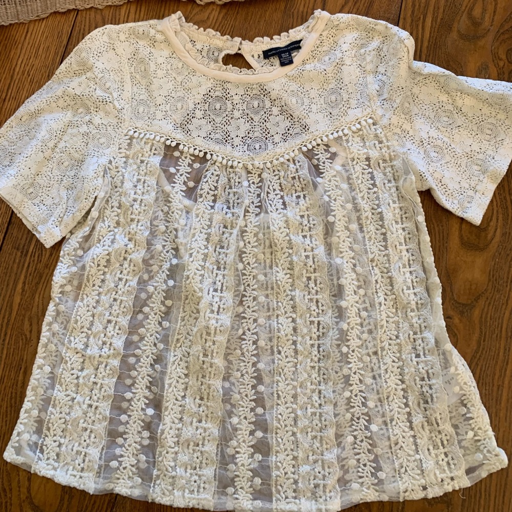 Cream lace, short sleeve top
